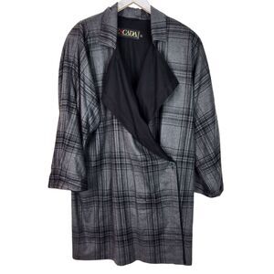 Vintage ESCADA Coat Womens 38 M Gray Black Plaid Pure Wool Oversized Germany 90s